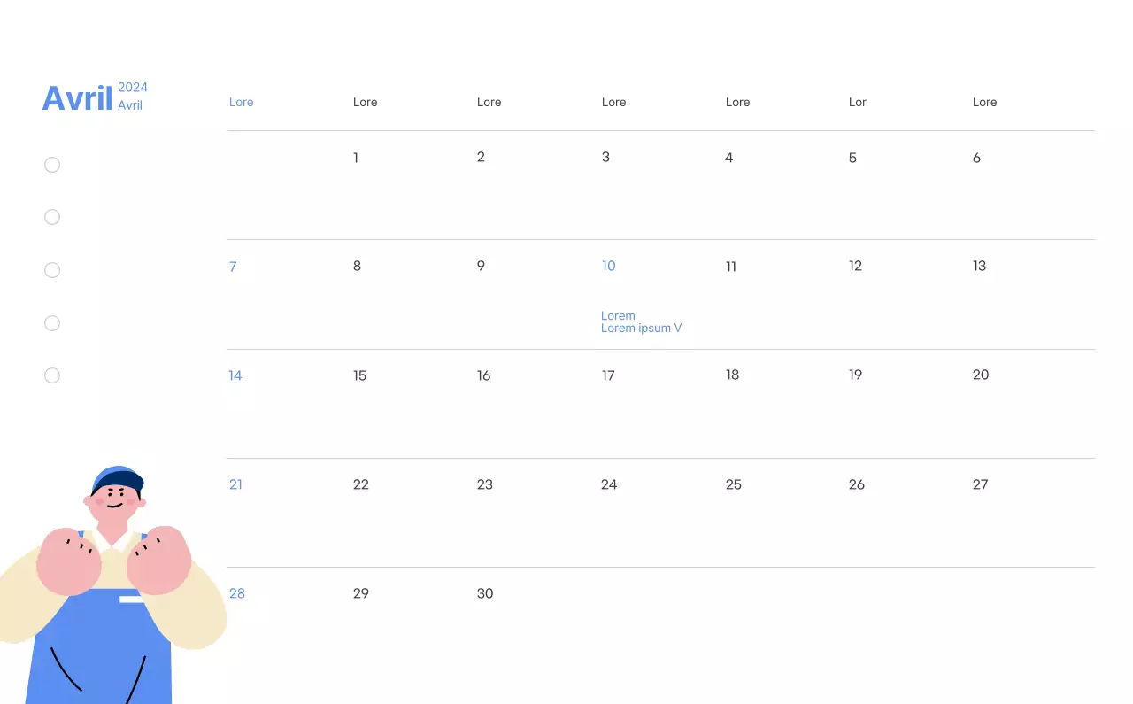 Calendrier de motivation avec des illustrations énergiques et des citations positives sur un fond bleu clair