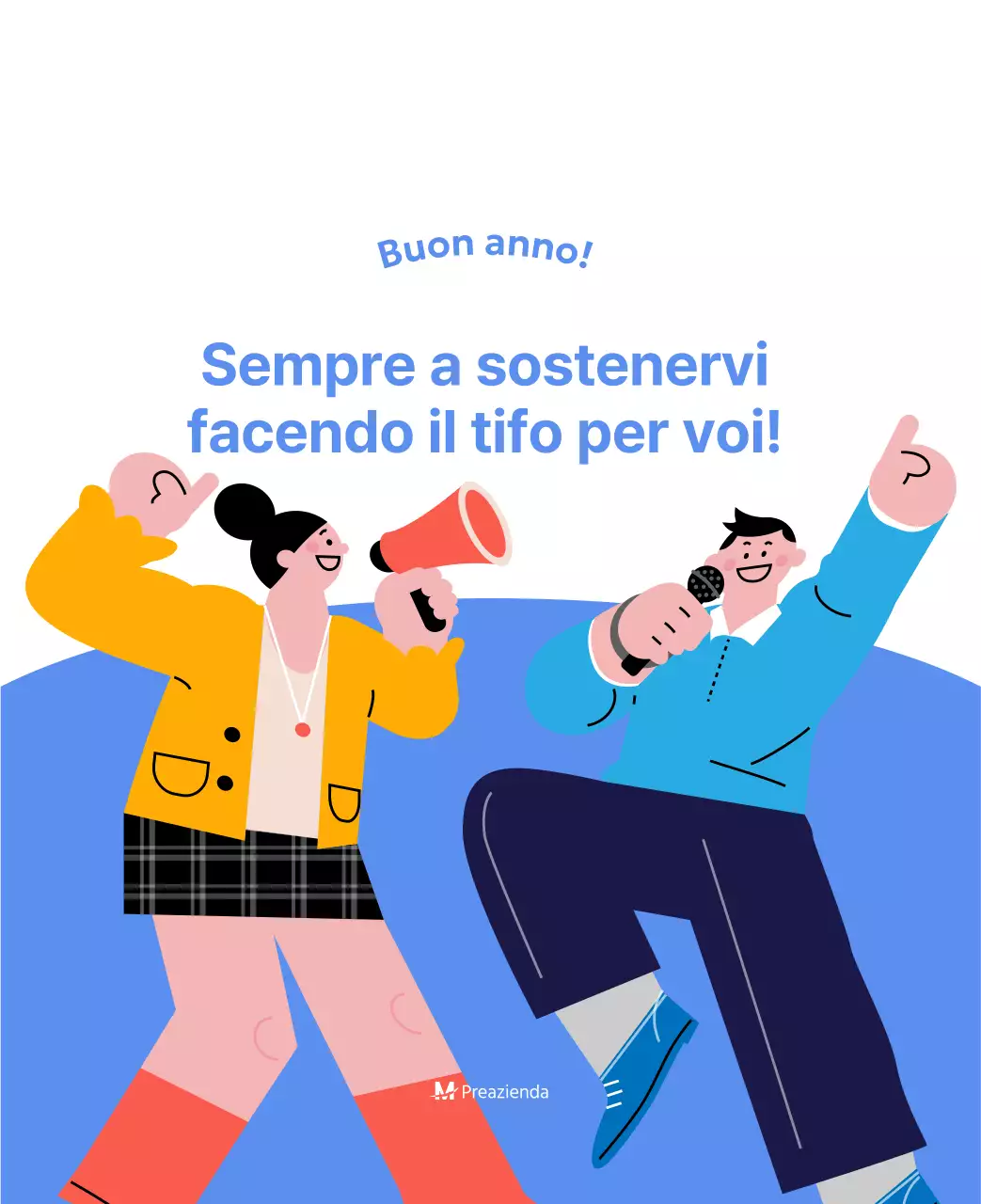 Calendario motivazionale con illustrazioni energetiche e citazioni positive su sfondo azzurro