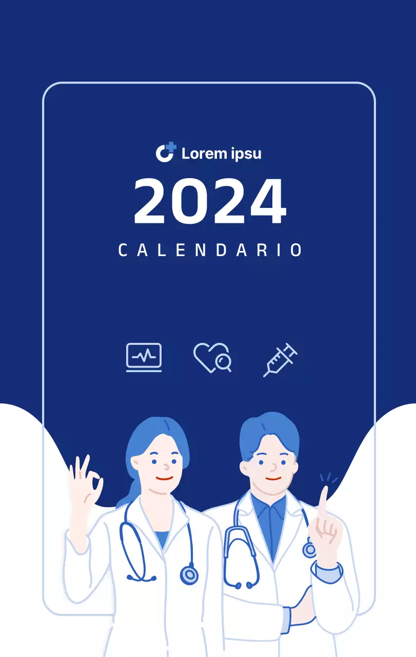 Calendario sencillo con ilustraciones limpias en azul
