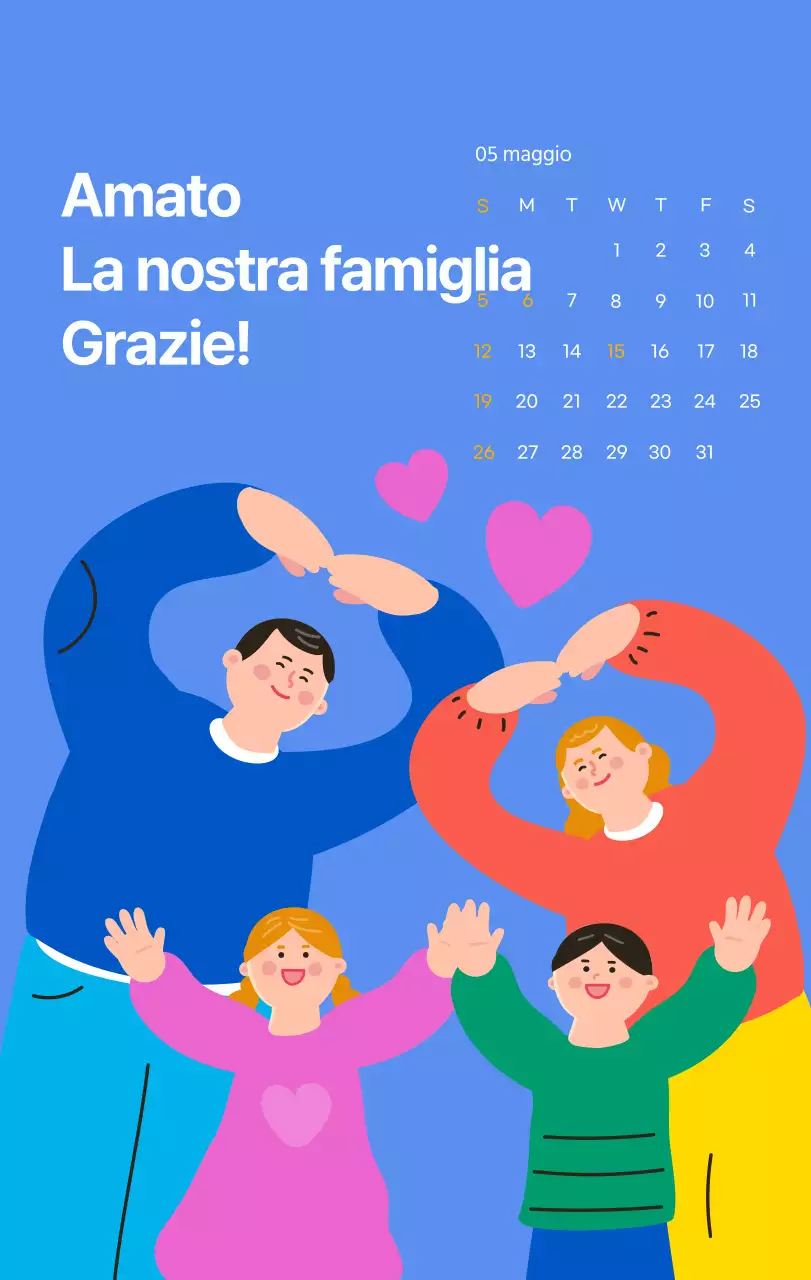 Calendario motivazionale con illustrazioni energetiche e citazioni positive su sfondo azzurro