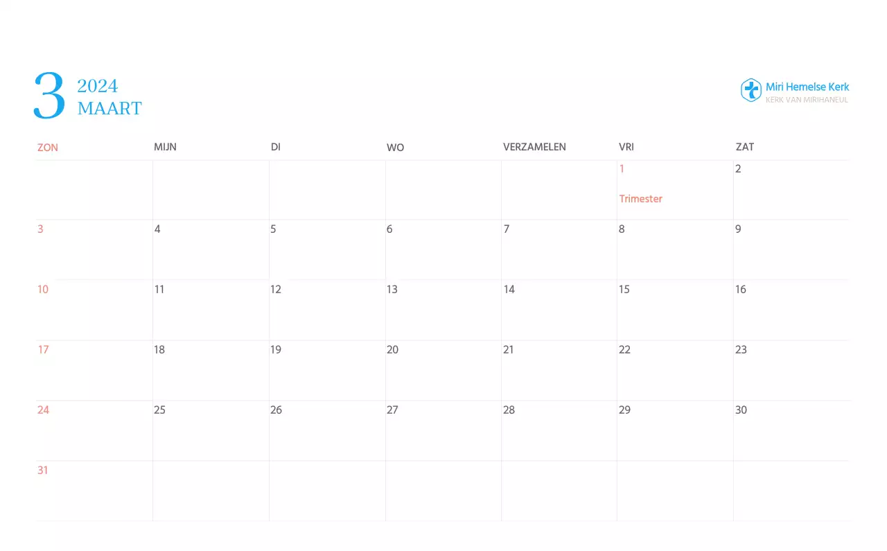 Blauw modern concept kerkkalender