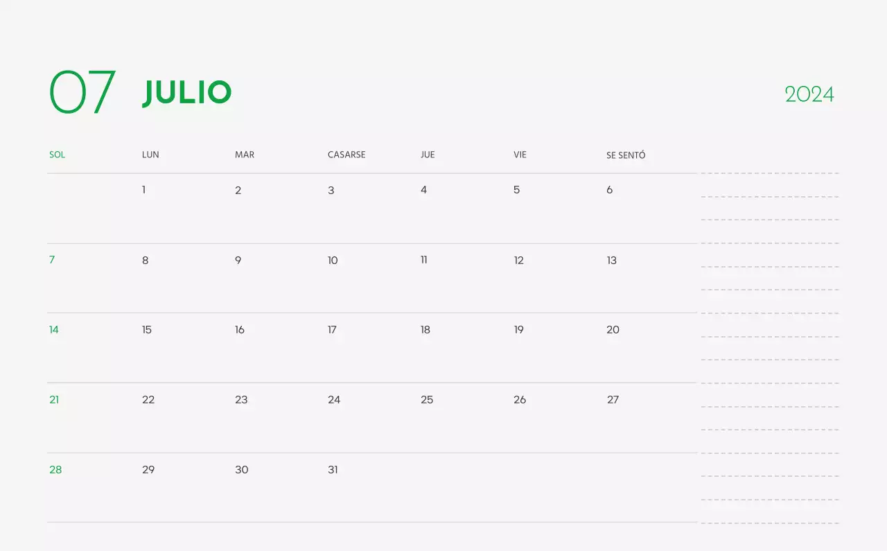 Un calendario con la imagen de un cachorro y un bonito mensaje en tonos verdes.