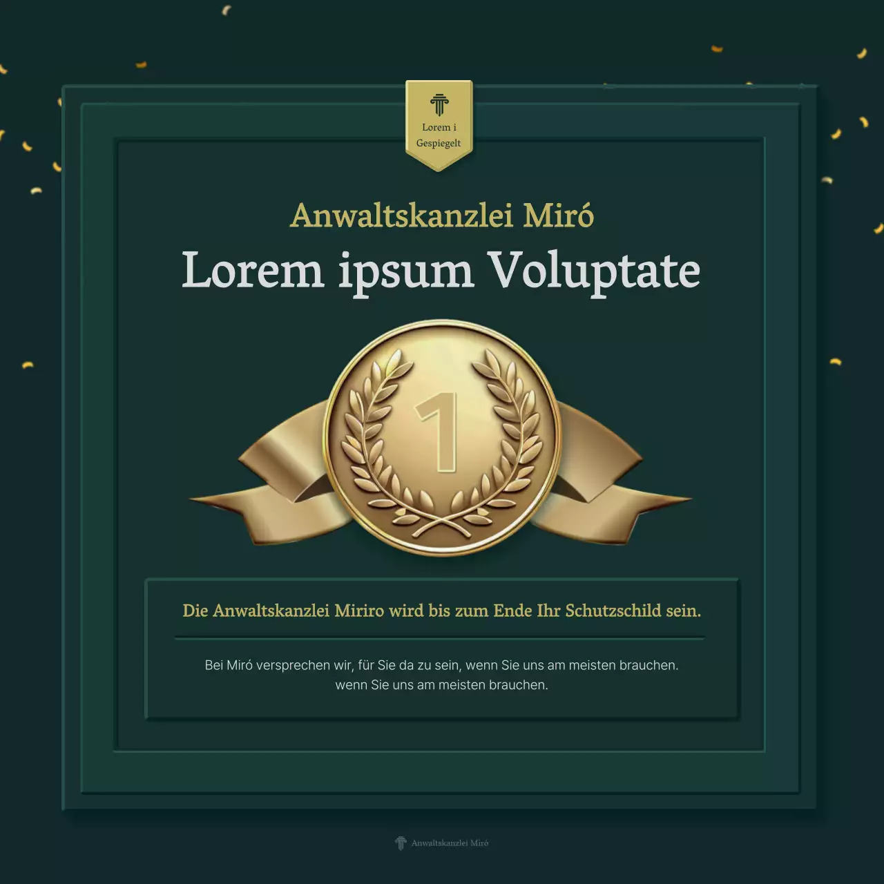 Einfaches Firmenprofil einer Anwaltskanzlei in grün und gelb