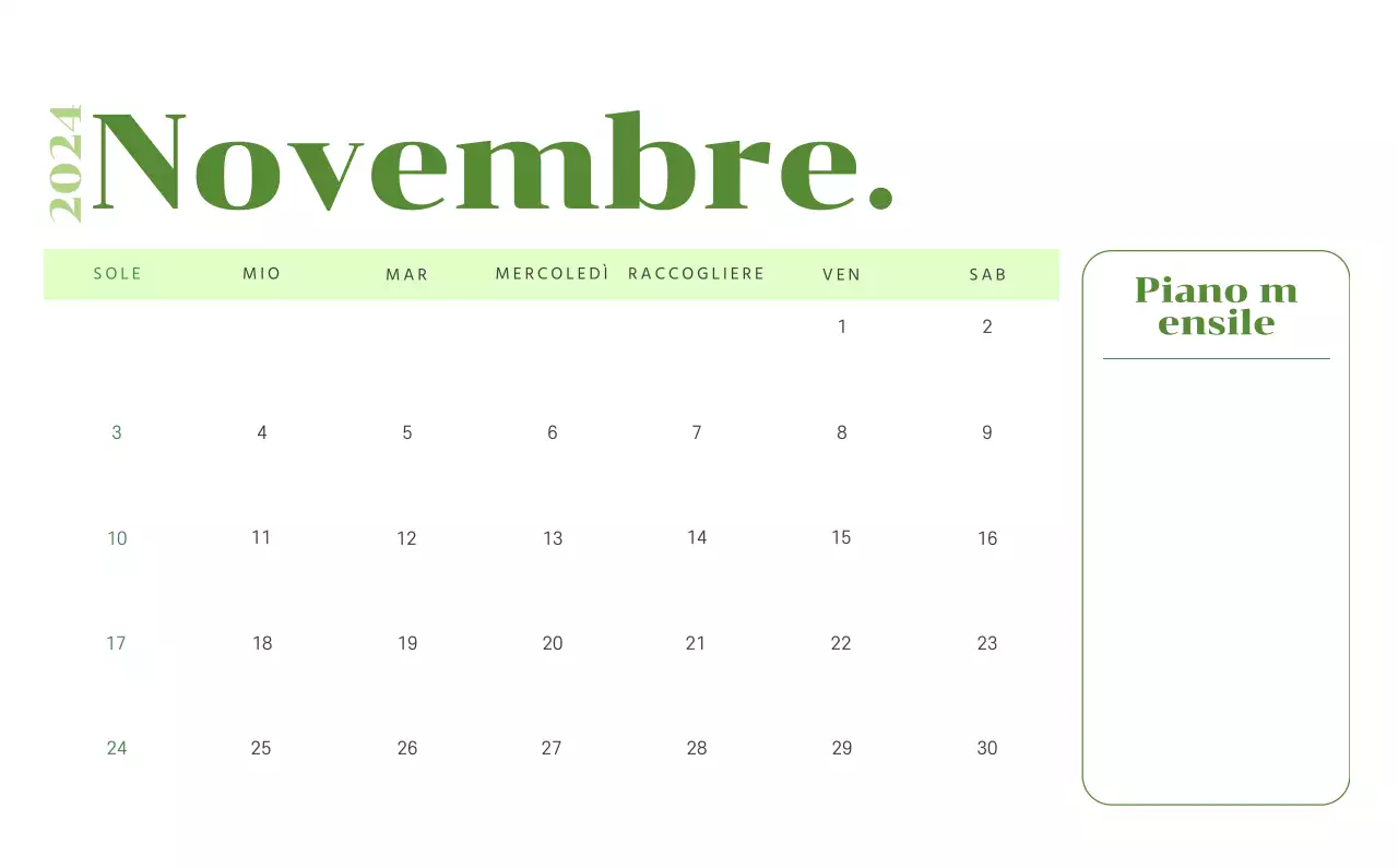 Calendario con illustrazioni giovanili su sfondo giallo e verde