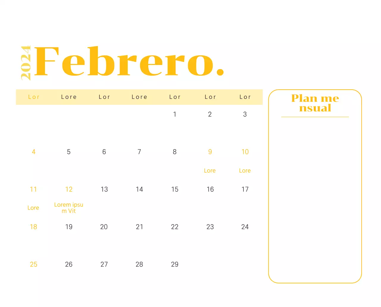 Calendario con ilustraciones juveniles sobre fondo amarillo y verde