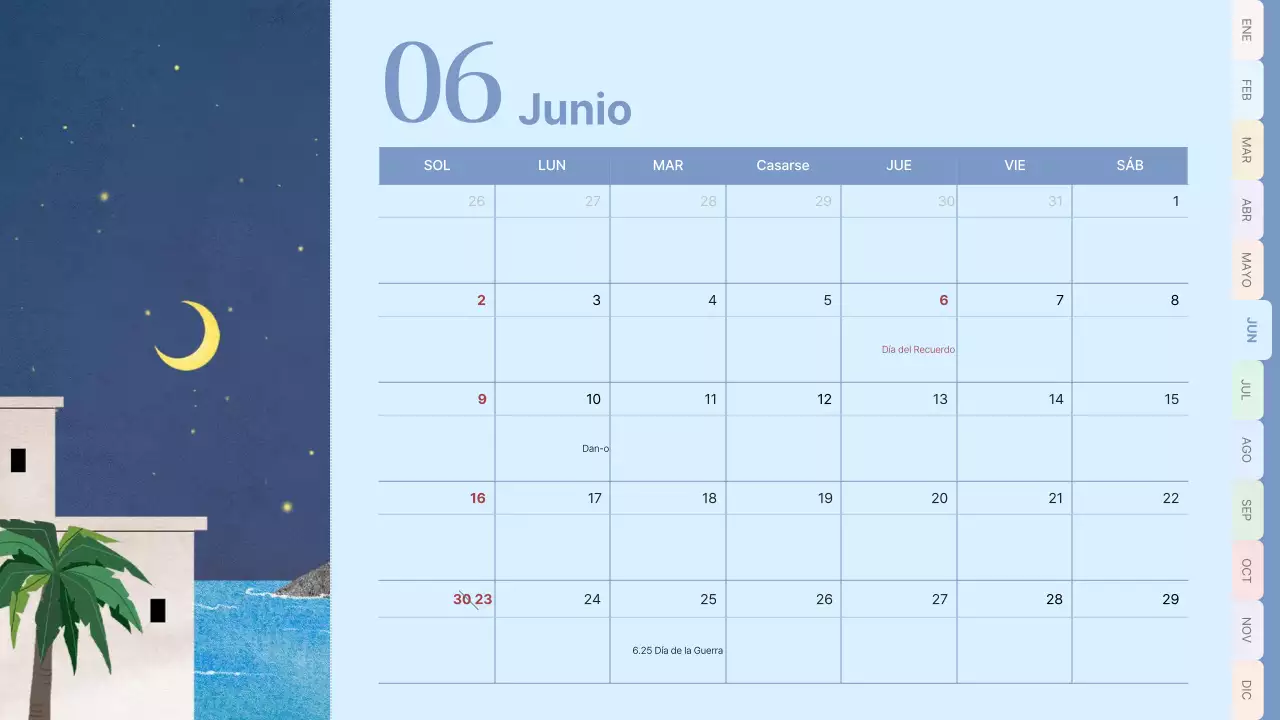 Calendario clásico en rosa y azul claro