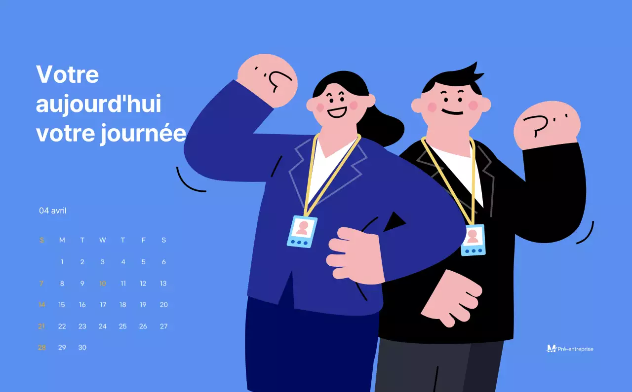 Calendrier de motivation avec des illustrations énergiques et des citations positives sur un fond bleu clair