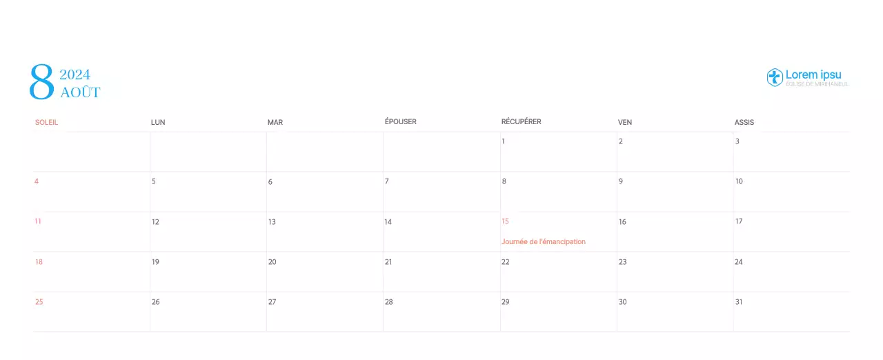 Calendrier d'église moderne bleu