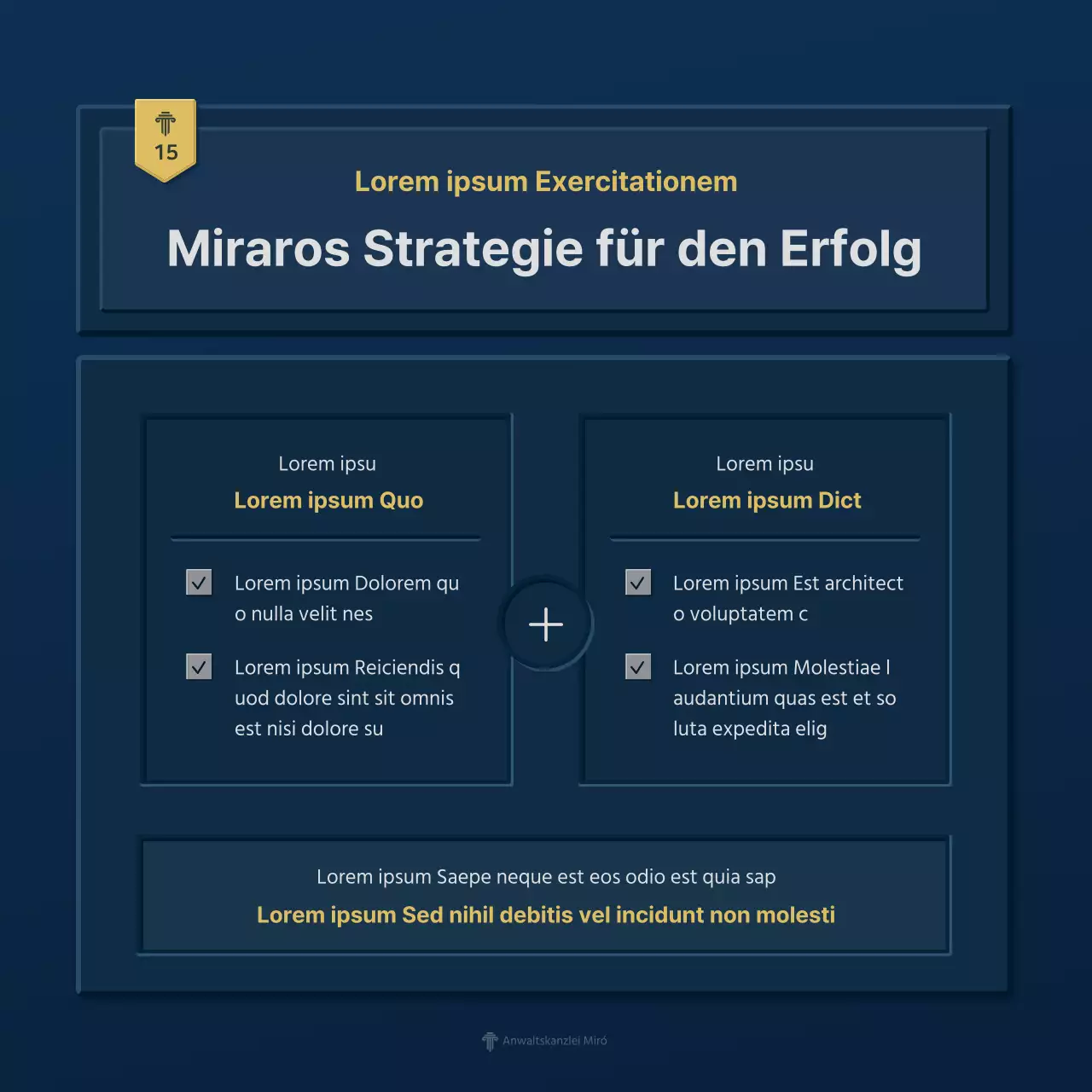 Ein einfaches blaues und gelbes Firmenprofil einer Anwaltskanzlei