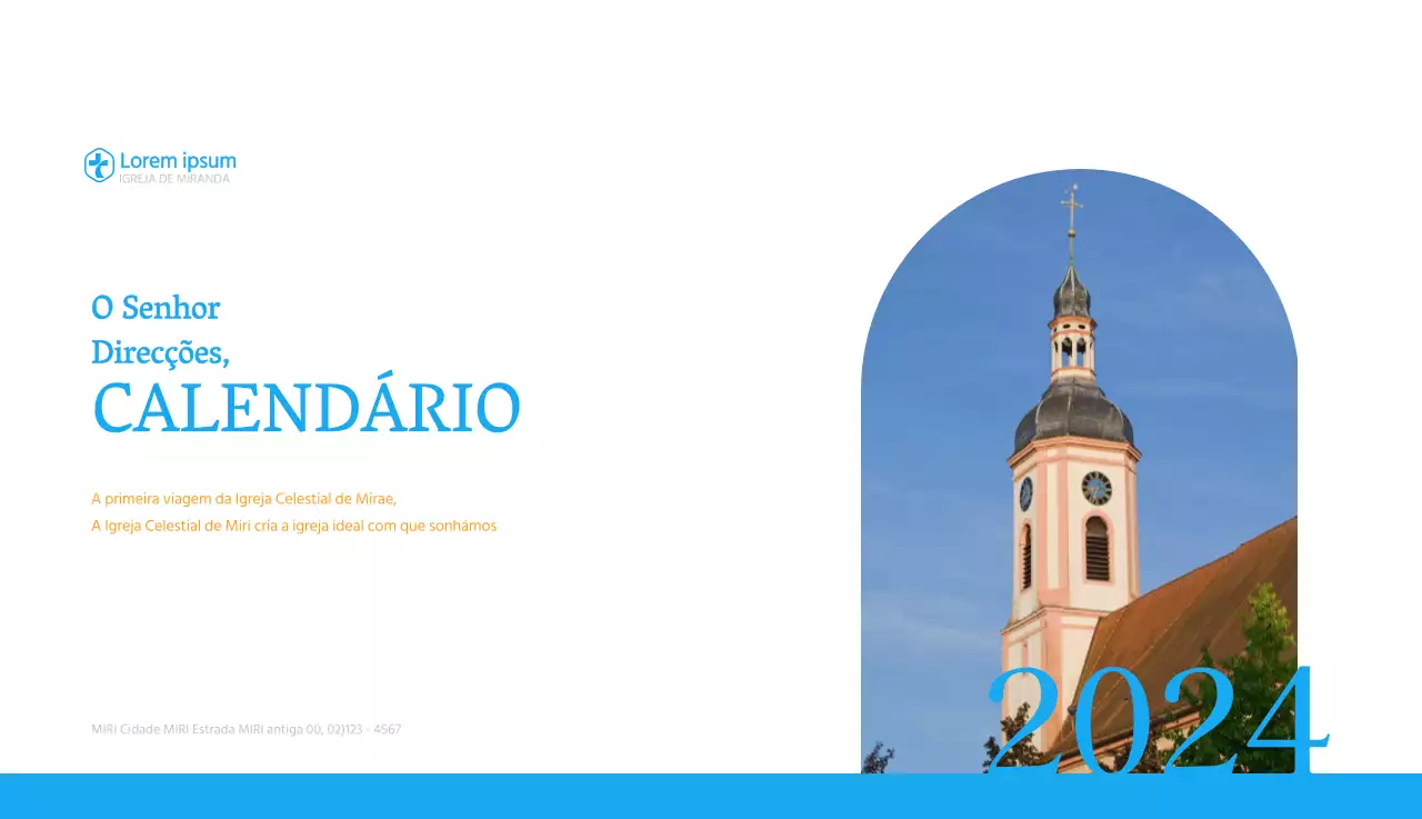 Calendário de igreja azul com conceito moderno