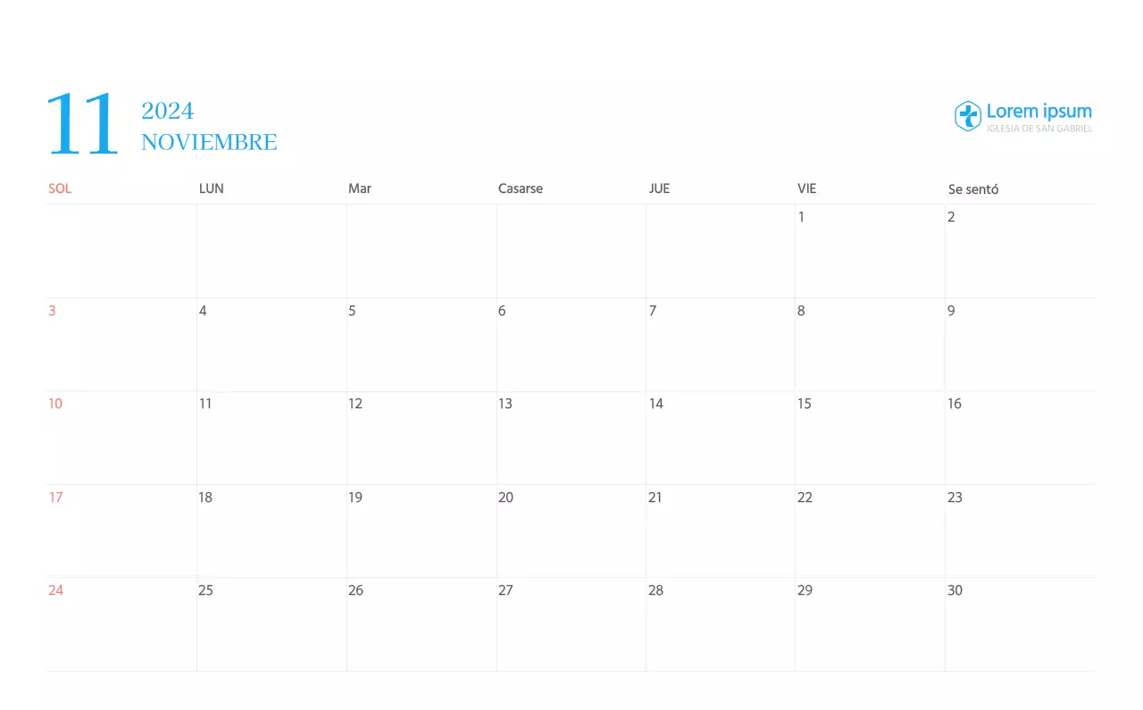 Calendario eclesiástico azul de concepto moderno