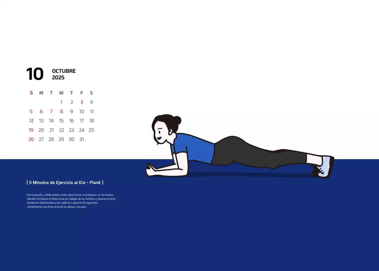 Calendario sencillo con ilustraciones azules y limpias
