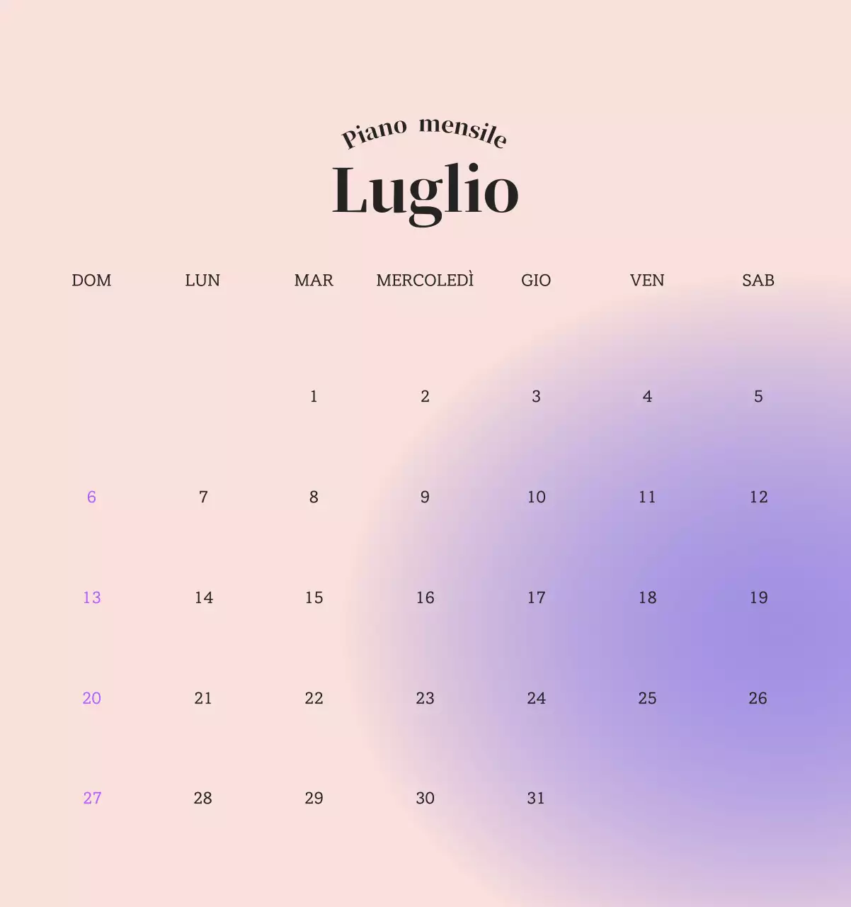 Calendario minimalista a gradi