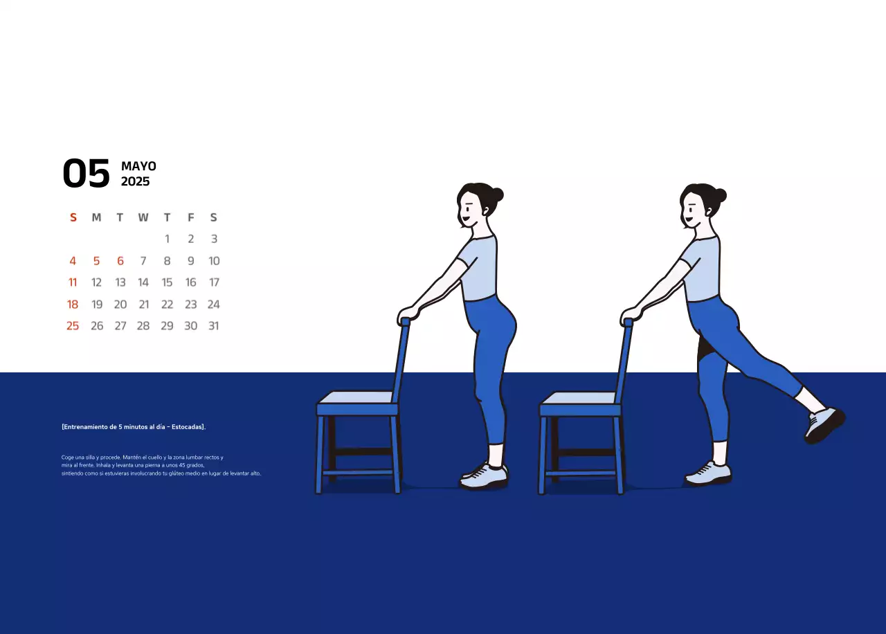 Calendario sencillo con ilustraciones azules y limpias