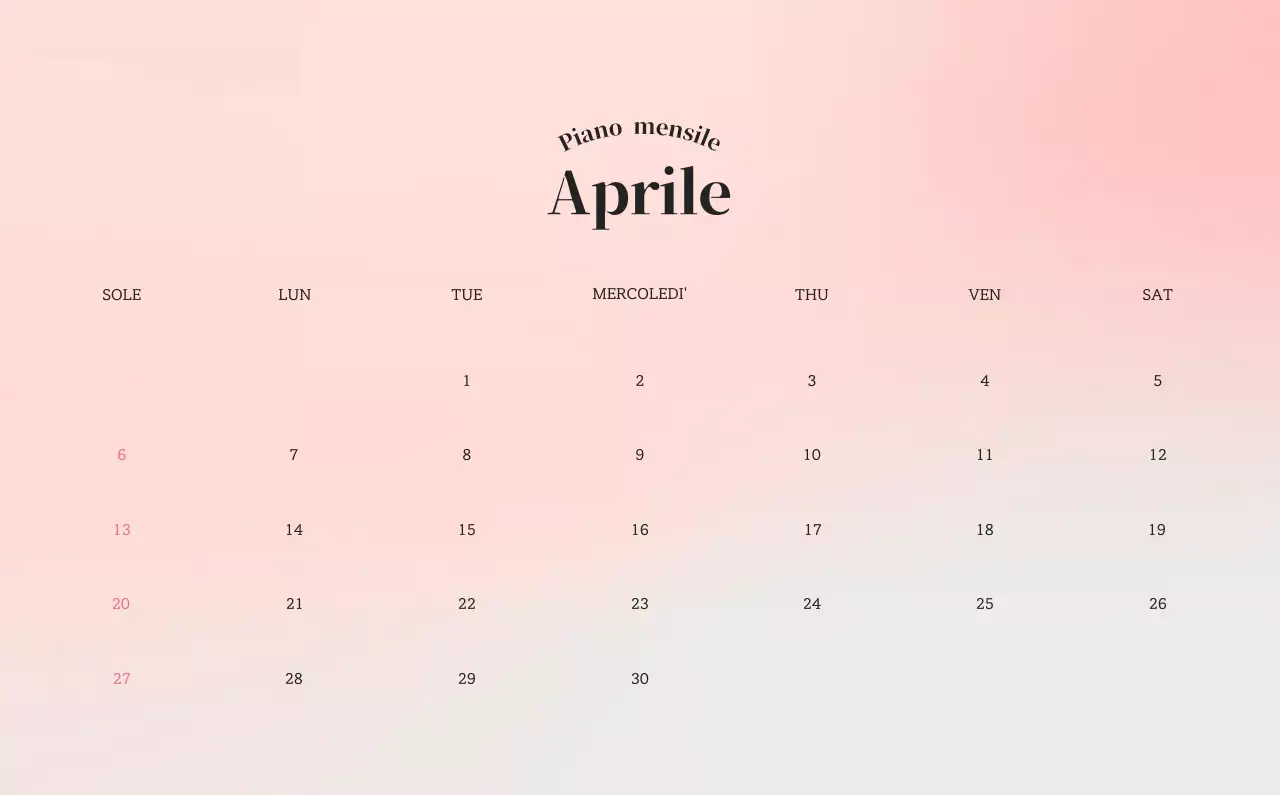 Calendario minimalista a gradi