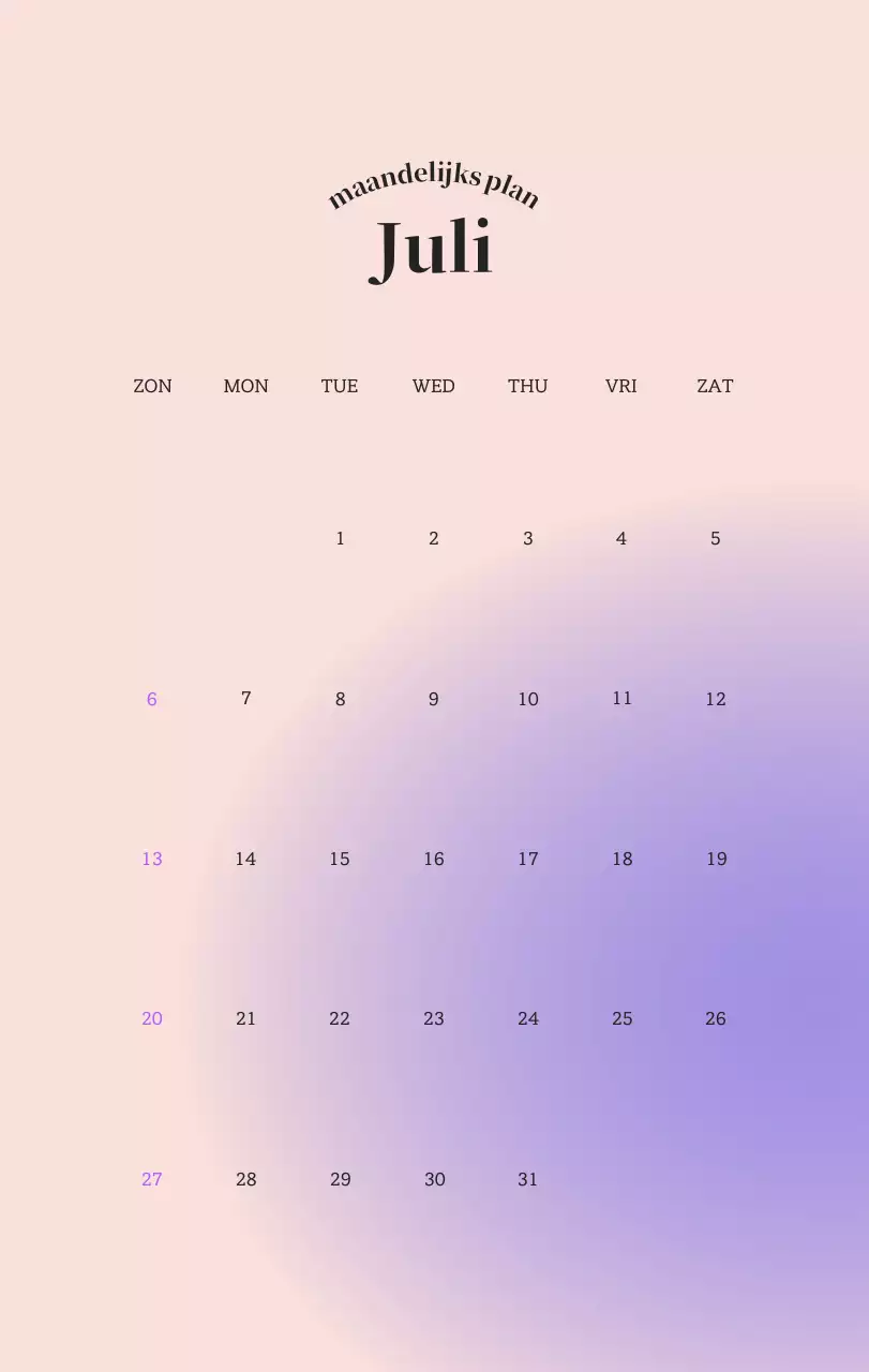 Minimalistische kalender met kleurverloop