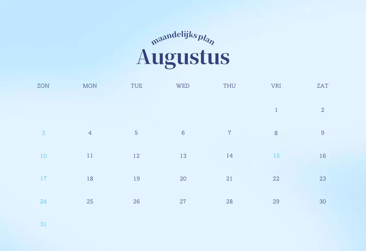 Minimalistische kalender met kleurverloop