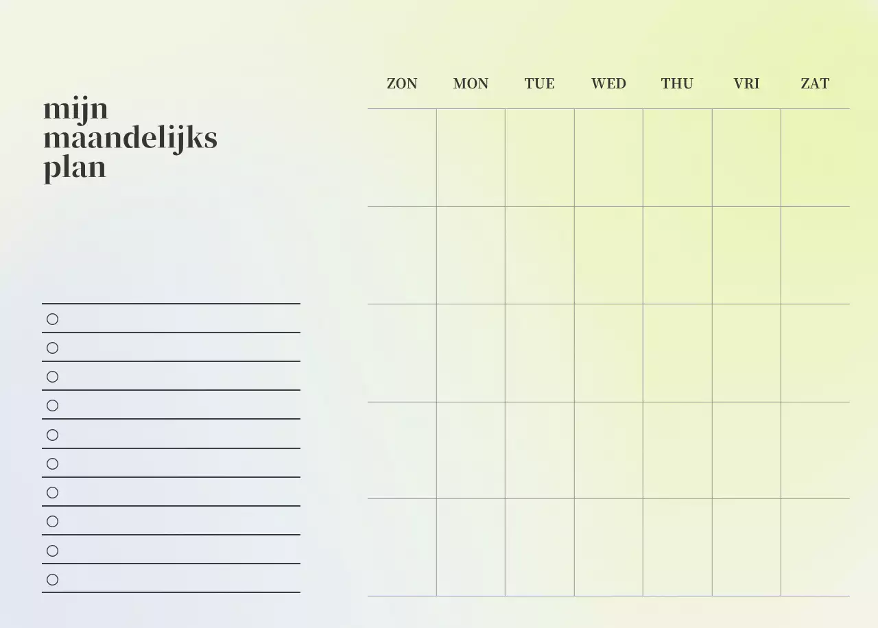 Minimalistische kalender met kleurverloop