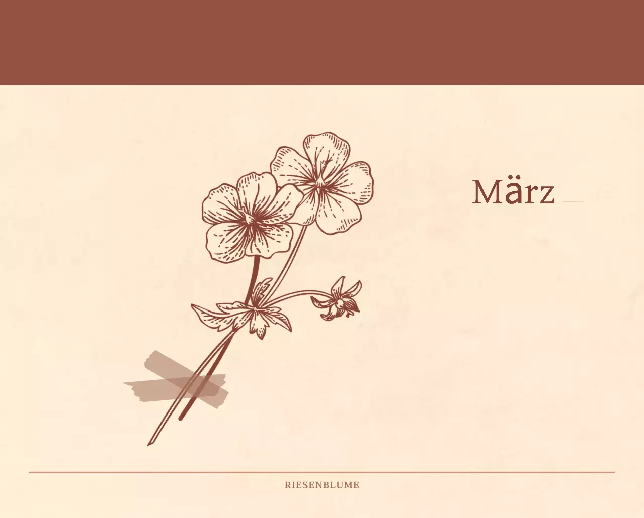 Ein sentimentaler Blumenkalender in hellbraunem und braunem Wollpapierkonzept