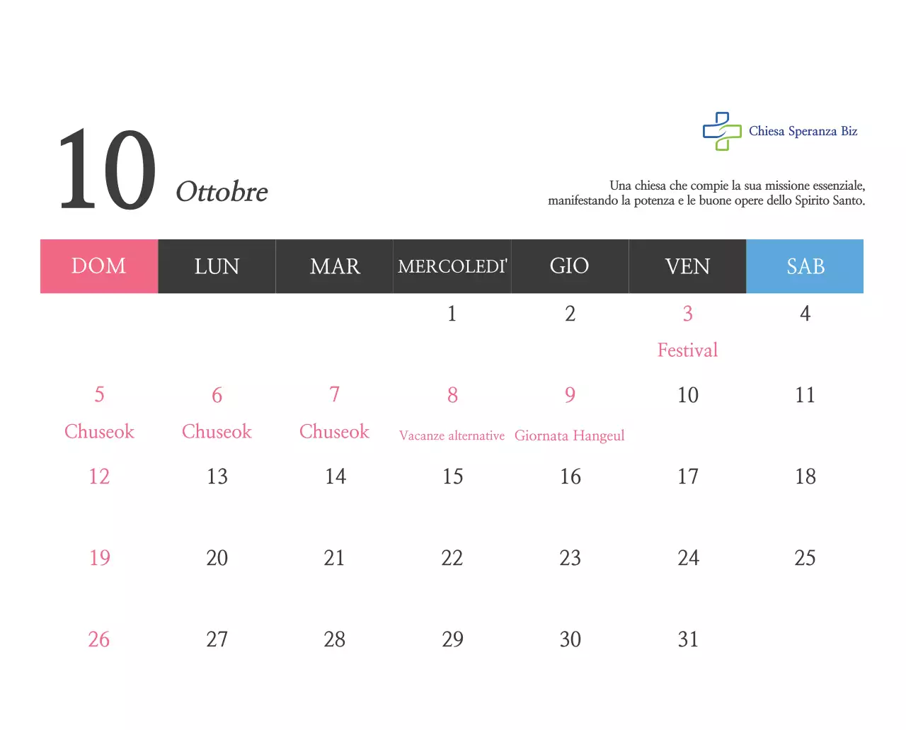 Promozione della chiesa biblica in calligrafia semplice