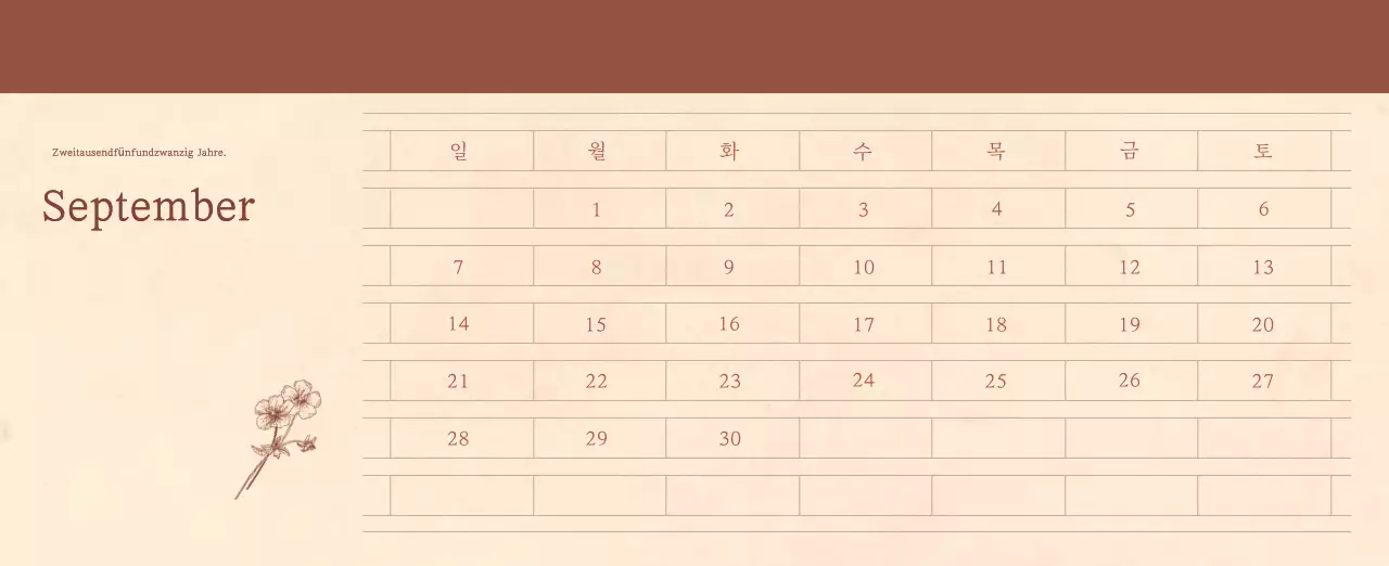 Ein sentimentaler Blumenkalender in hellbraunem und braunem Wollpapierkonzept