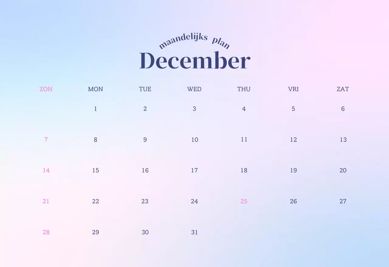 Minimalistische kalender met kleurverloop
