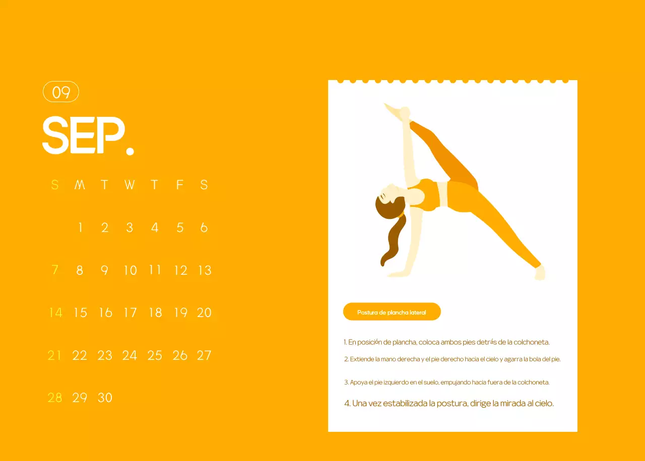 Calendario promocional de yoga minimalista naranja
