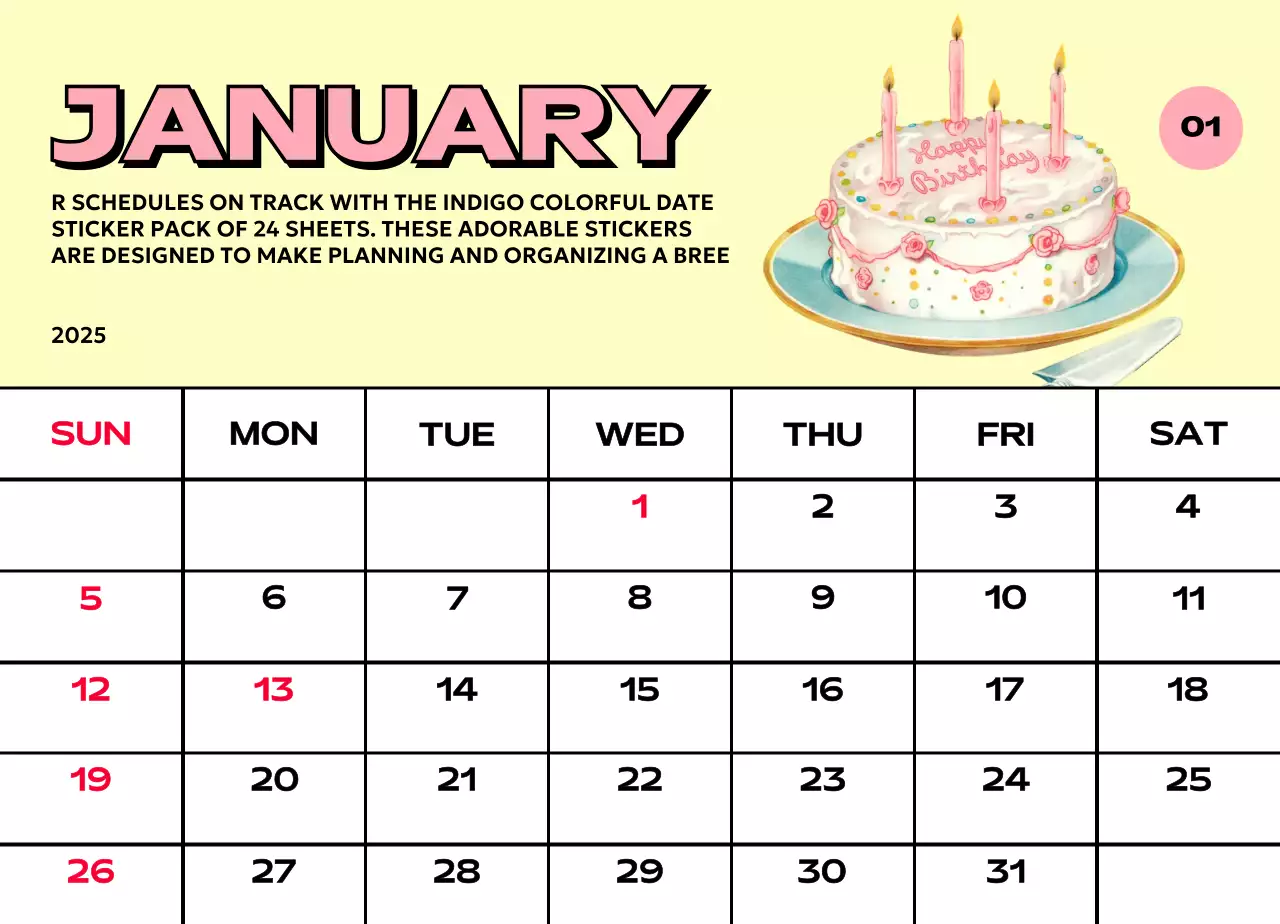 様々なレトロなイラストが描かれたカラフルなカレンダーカレンダー