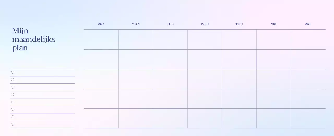 Minimalistische kalender met kleurverloop