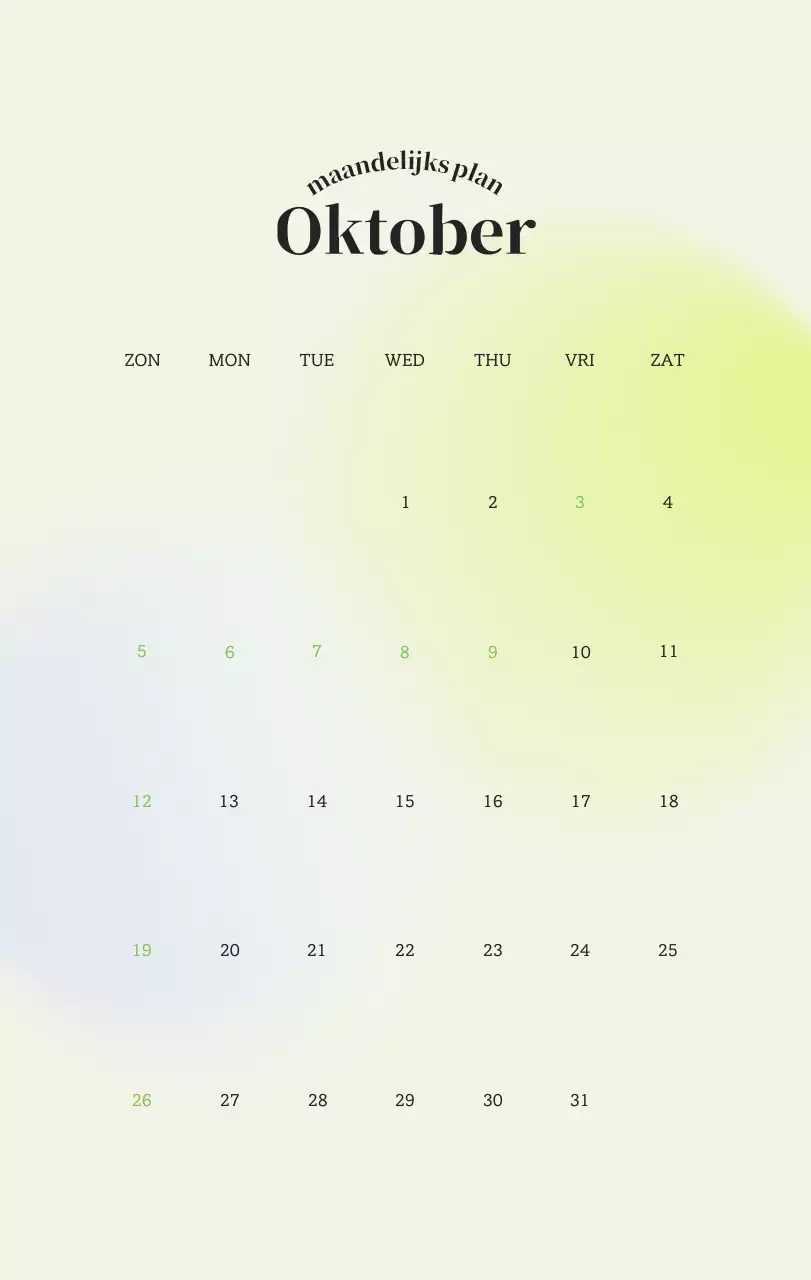 Minimalistische kalender met kleurverloop