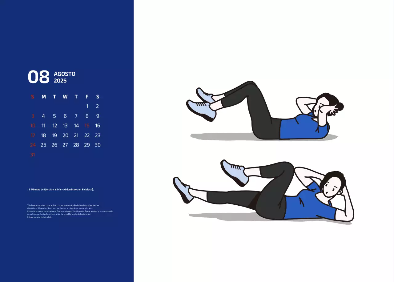 Calendario sencillo con ilustraciones azules y limpias
