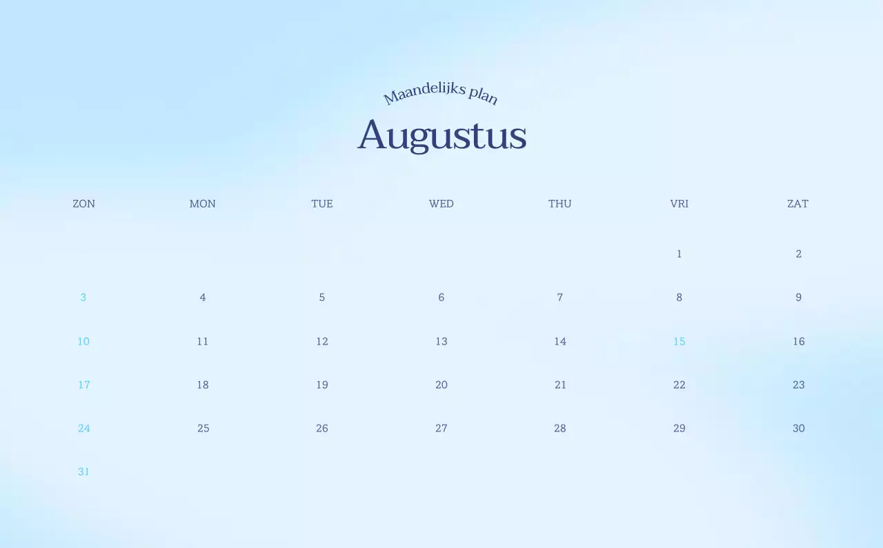 Minimalistische kalender met kleurverloop