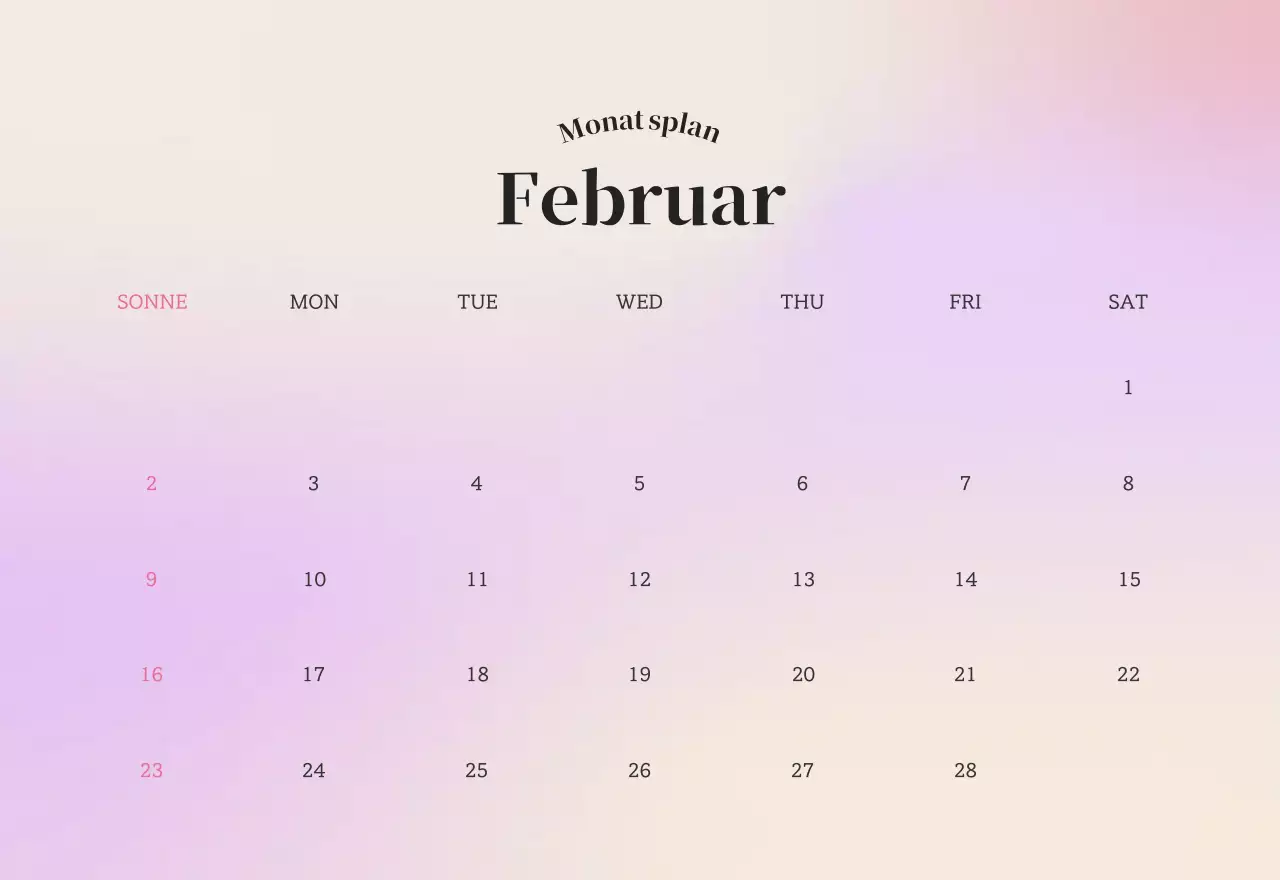 Minimalistischer Kalender mit Farbverlauf