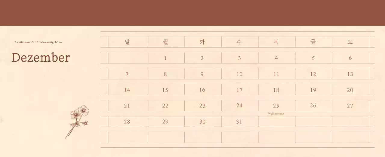 Ein sentimentaler Blumenkalender in hellbraunem und braunem Wollpapierkonzept