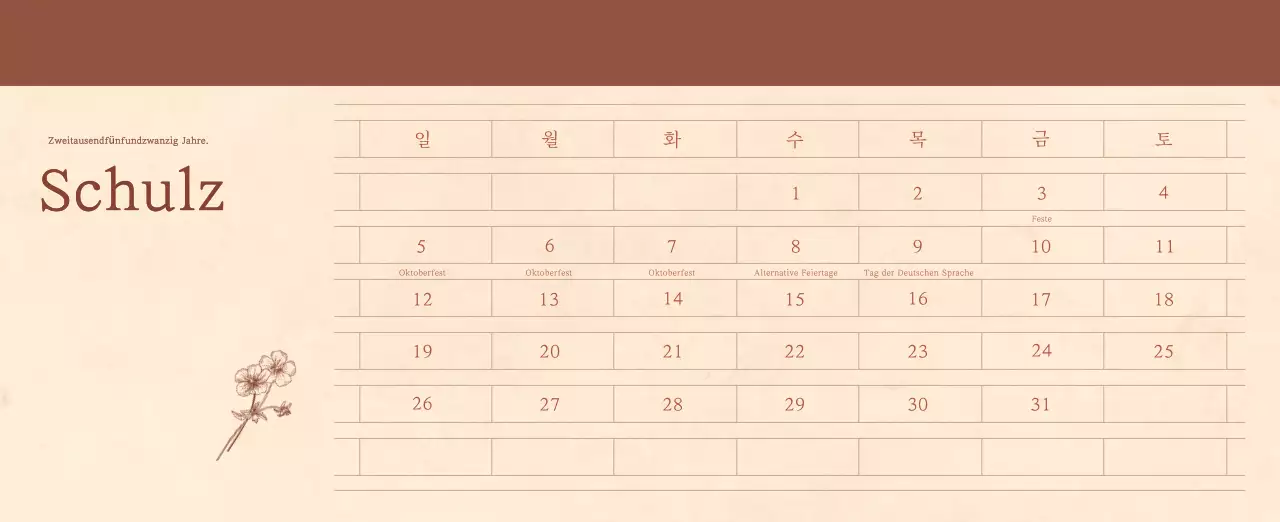 Ein sentimentaler Blumenkalender in hellbraunem und braunem Wollpapierkonzept