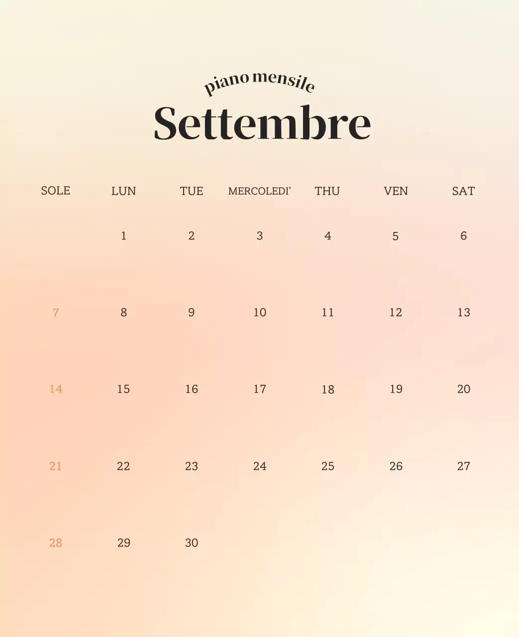 Calendario minimalista a gradi