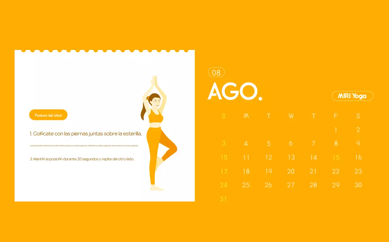 Calendario promocional de yoga minimalista naranja
