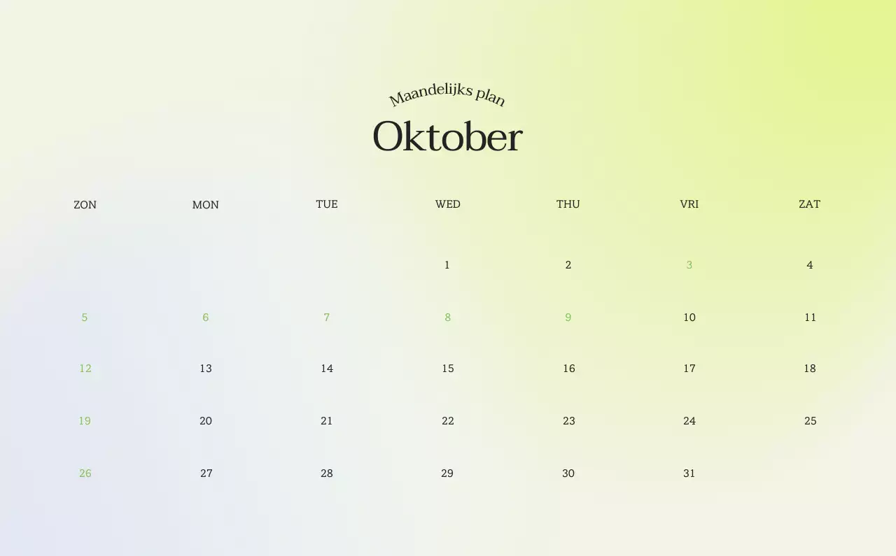 Minimalistische kalender met kleurverloop