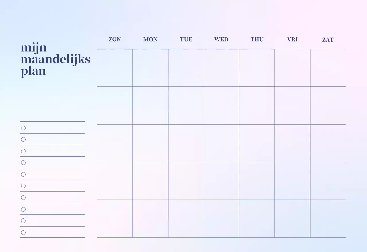 Minimalistische kalender met kleurverloop