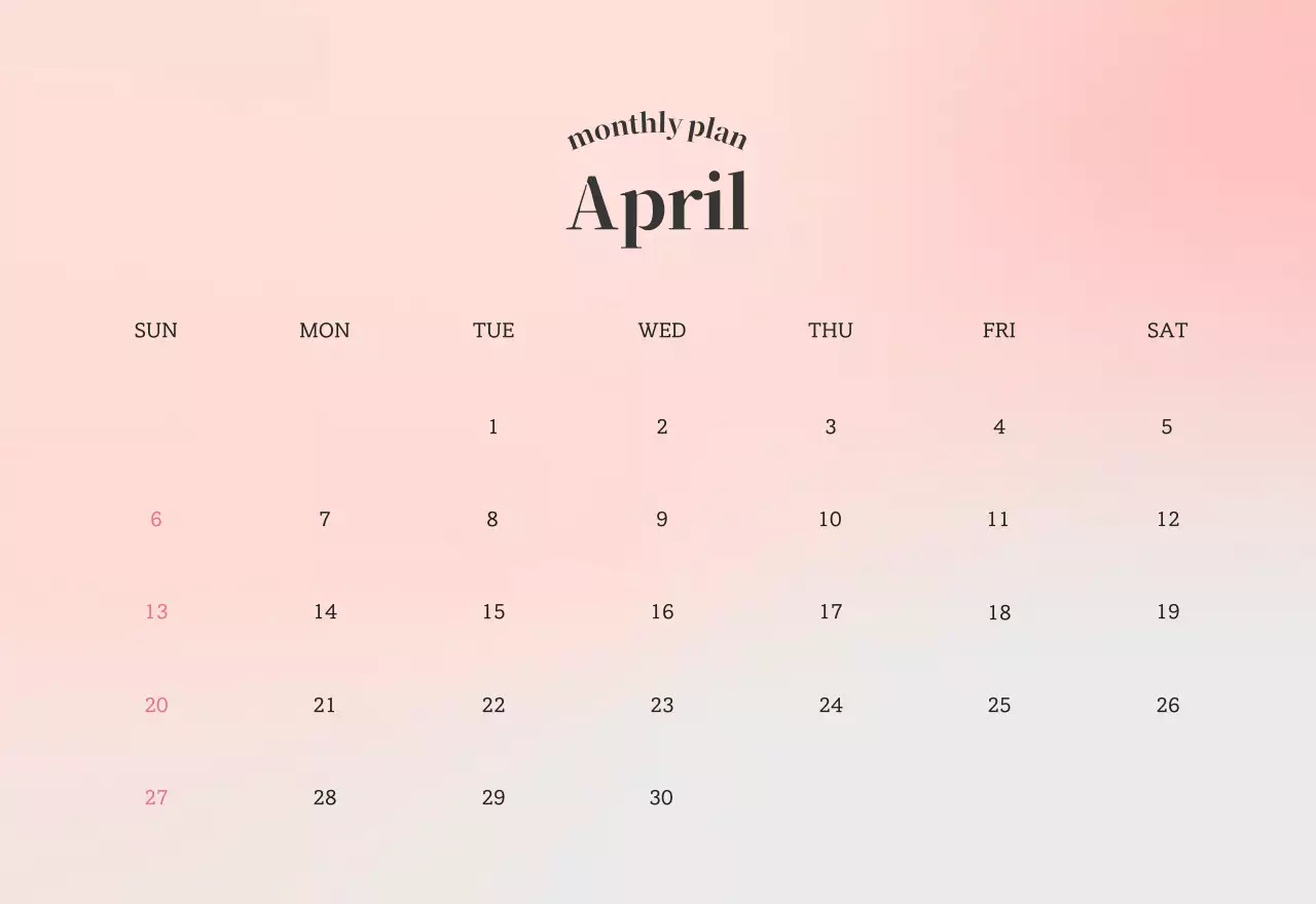 Gradient Minimalist Calendar