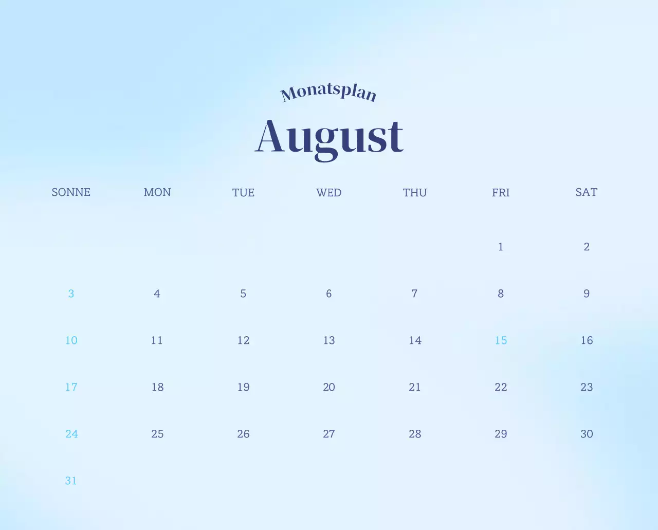 Minimalistischer Kalender mit Farbverlauf