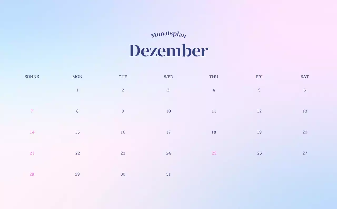 Minimalistischer Kalender mit Farbverlauf