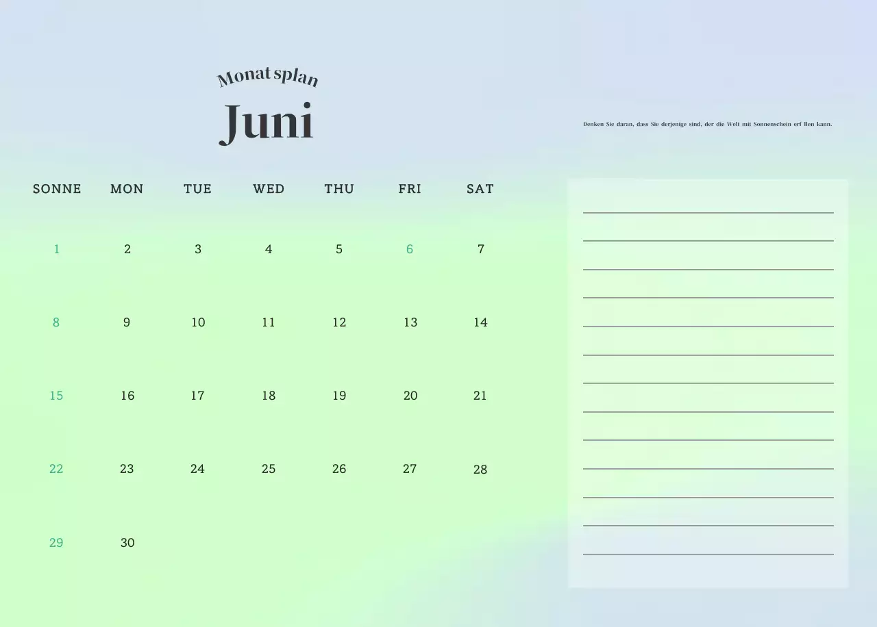 Minimalistischer Kalender mit Farbverlauf