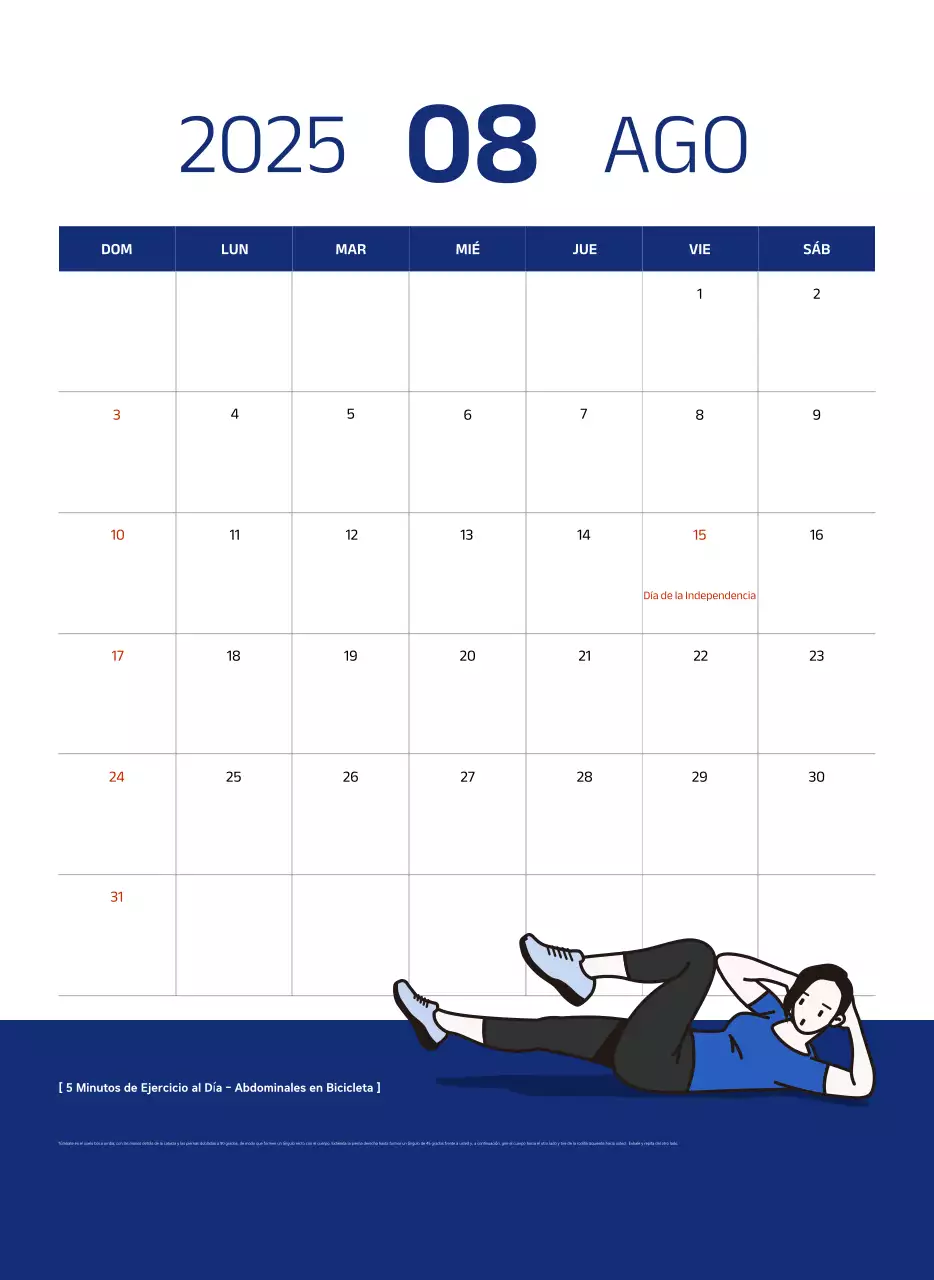 Calendario sencillo con ilustraciones azules y limpias