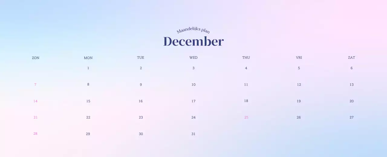 Minimalistische kalender met kleurverloop