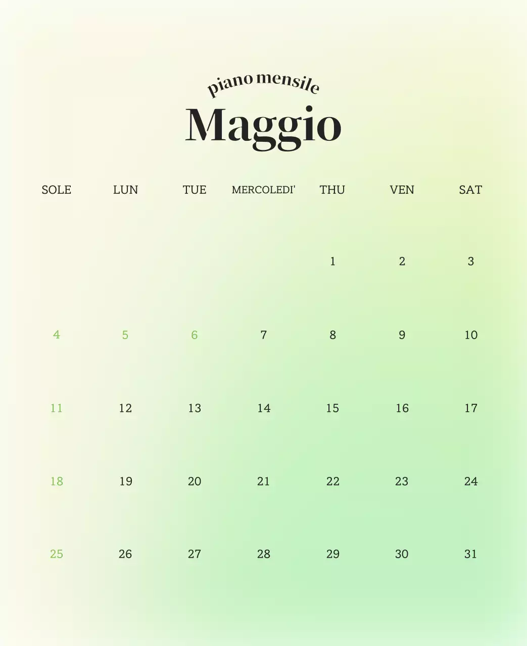 Calendario minimalista a gradi