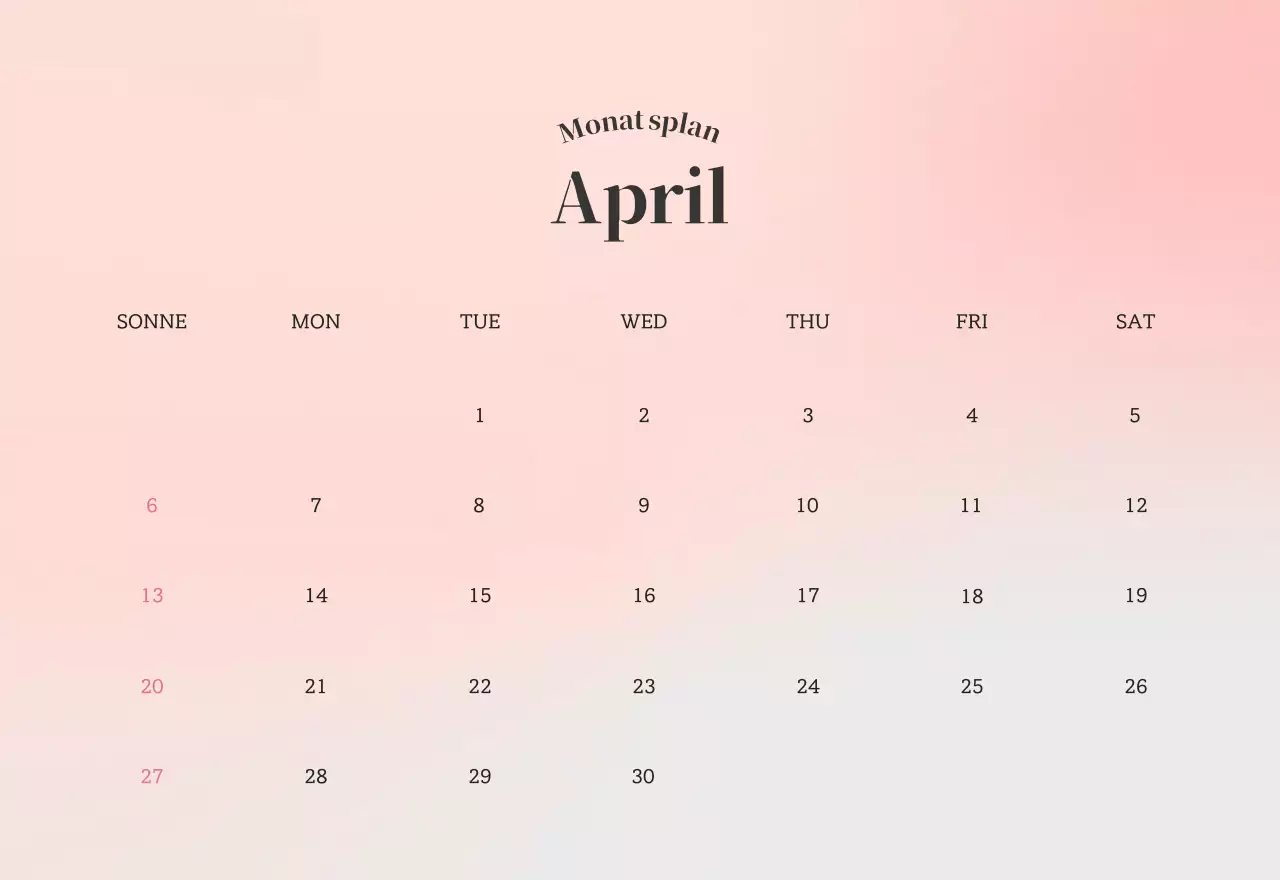Minimalistischer Kalender mit Farbverlauf