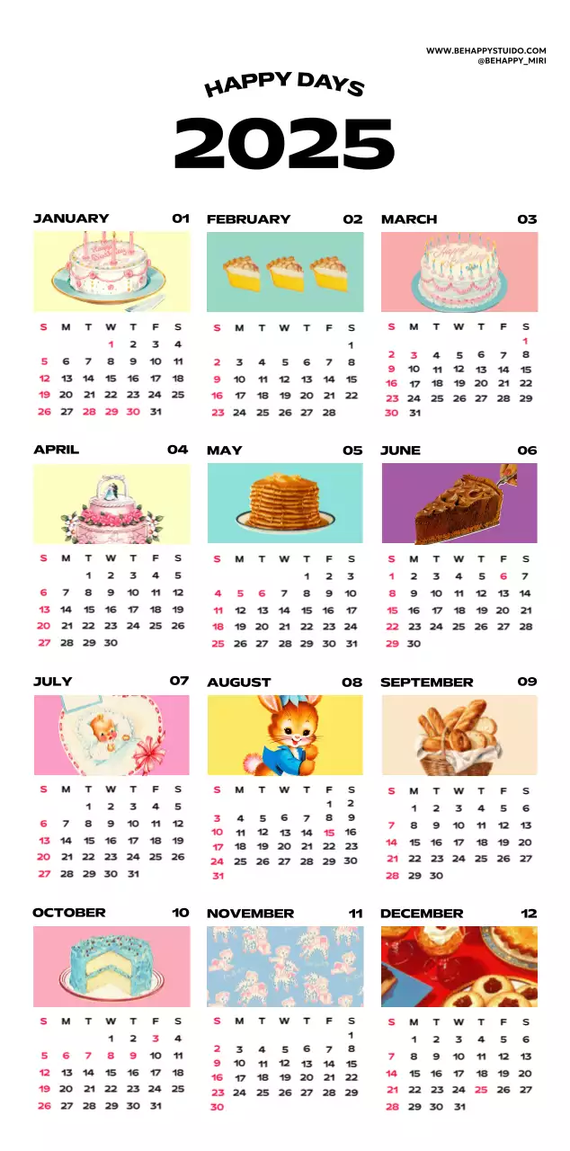Colorful calendars with a variety of retro illustrations