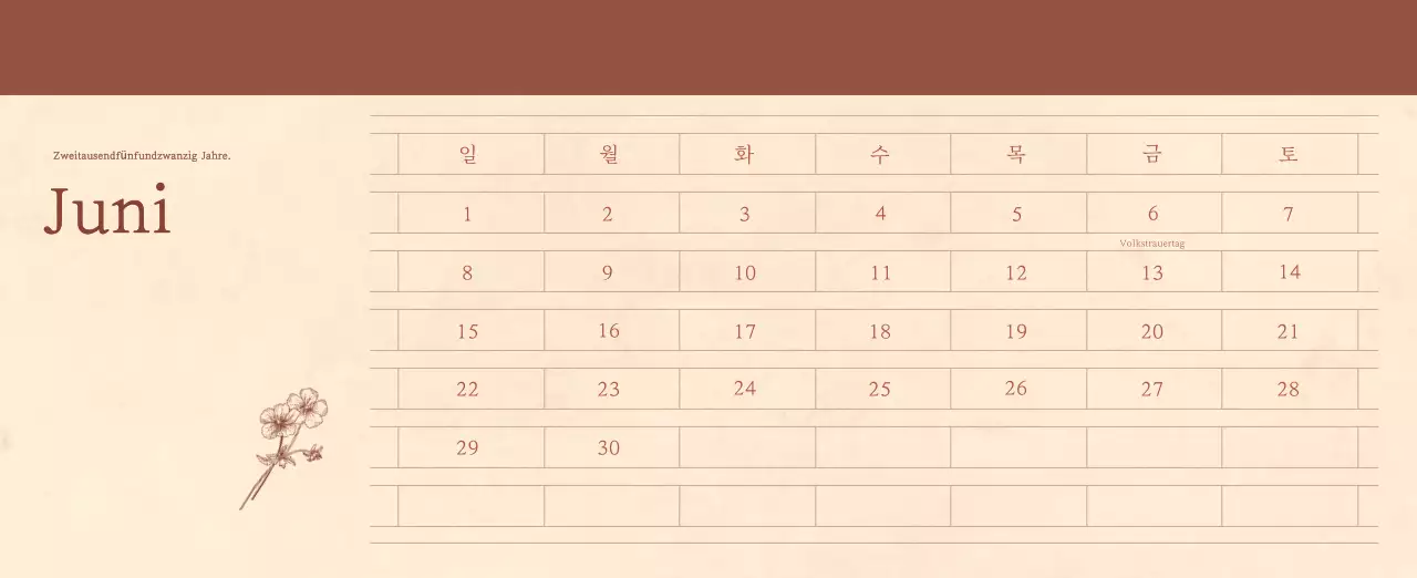 Ein sentimentaler Blumenkalender in hellbraunem und braunem Wollpapierkonzept