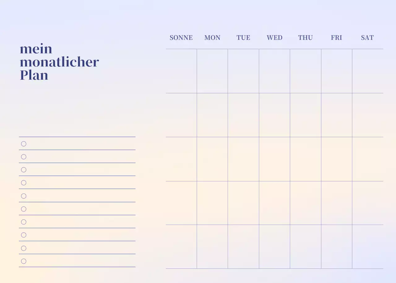 Minimalistischer Kalender mit Farbverlauf